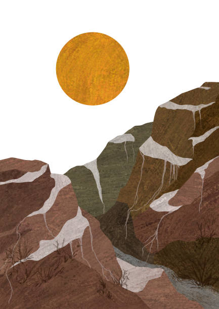 istock orange sun in the mountains, sunset landscape illustration 2163314692