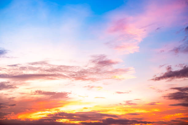 istock Beautiful , luxury soft gradient orange gold clouds and sunlight on the blue sky perfect for the background, take in everning,Twilight, Large size, high definition landscape photo 2163328426