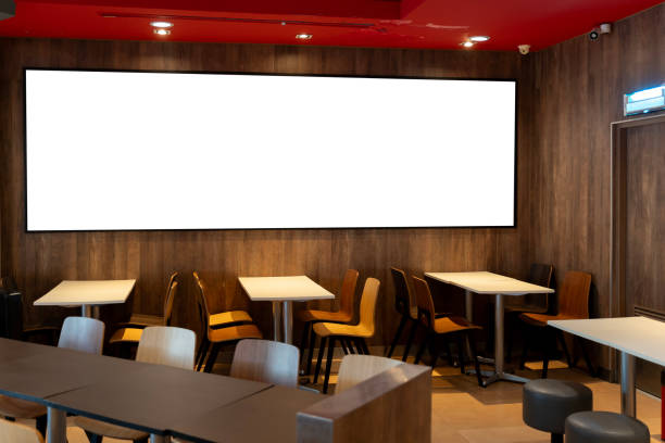 istock Spacious blank white banner for mockup information fixed outside of hotel or restaurant entrance. 2163328752