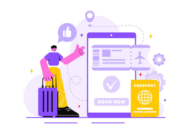 istock Online Travel Ticket Vector Illustration Through a Transportation and Journey Provider App for Booking in a Flat Style Cartoon Background 2163346749