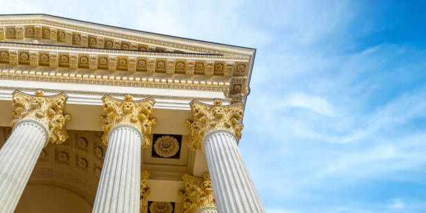 Historic Court of Appeal building of Montpellier, France. Architectural exterior of government building.