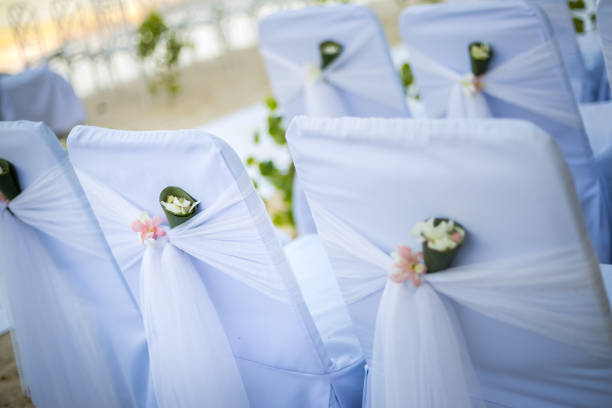 Decoration on the chair for the wedding ceremony.