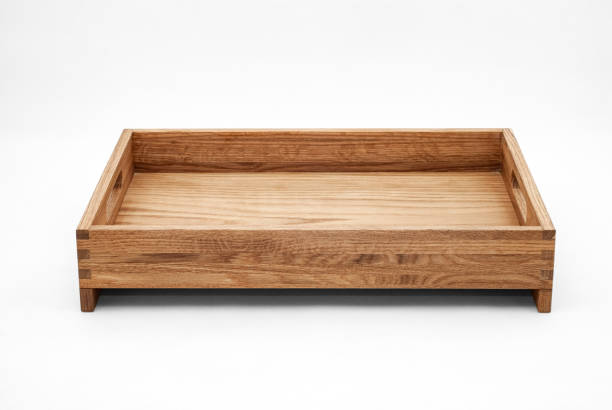 istock Solid oak wood tray with dovetail joints and cutout handles 2163358825