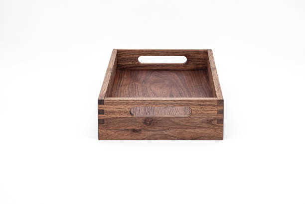 istock Solid walnut wood tray with dovetail joints and cutout handles 2163359242