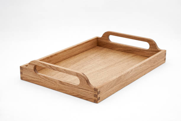 Elegant solid oak wood tray with dovetail joints and carved handles