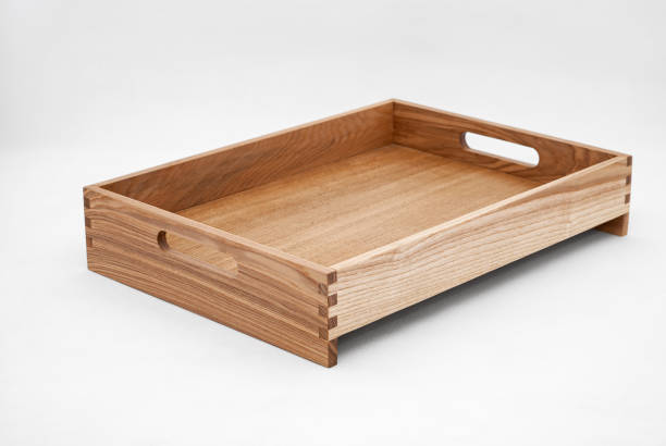 istock Solid ash wood tray with dovetail joints and cutout handles 2163359442