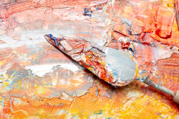 istock Spatula on oil paints. Close-up 2163368119