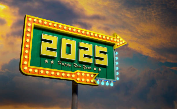 istock New Year 2025 Creative Design Concept with retro sign board 2163368685