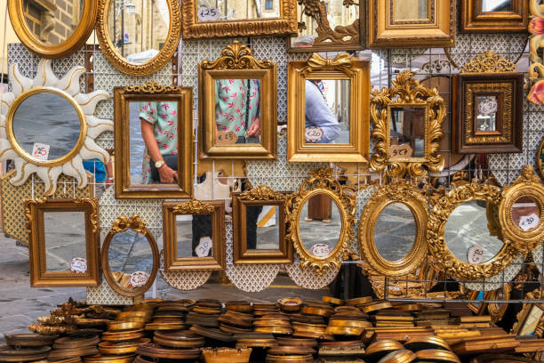 Mirrors on street flea market Arezzo Italy