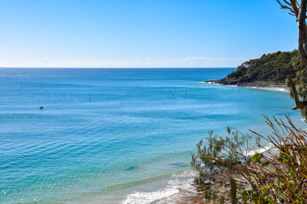 Landscape beautiful summer horizontal horizon look view tropical shore open sea beach cloud clean blue sky background calm nature ocean wave water sun day time holiday at Australia.