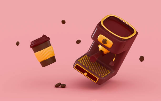 istock Coffee machine isolated Coffee shop and cafe icon Minimal three-dimensional 3D render illustration 2163380560