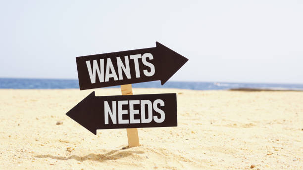 istock Wants and Needs are shown using the text on the road sign 2163381623