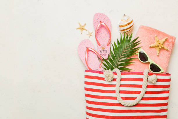 istock Composition with stylish beach accessories on colored background, top view. Beach fashion flat lay, summer concept. Trendy colors 2163389692