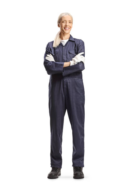 istock Female mechanic worker in an overall uniform 2163393113