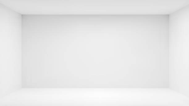 stockillustraties, clipart, cartoons en iconen met 3d white empty cube box room inside vector background. studio interior perspective inner view with wall and floor. corner exhibition scene for product photo shoot. big exhibition hall illustration. - binnenopname