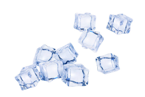 istock Many ice cubes in air isolated on white background, Artificial acrylic ice cubes 2163406397