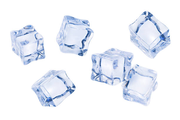 istock Many ice cubes in air isolated on white background, Artificial acrylic ice cubes 2163406398
