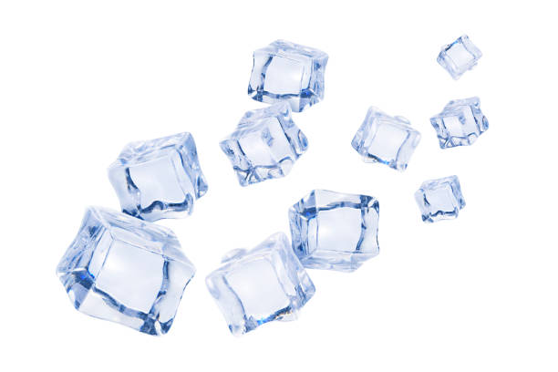 istock Many ice cubes in air isolated on white background, Artificial acrylic ice cubes 2163406399