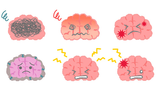 Headache Weak Brain Illustration Set Stock Illustration - Download ...