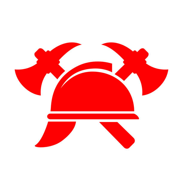 Vintage firefighting emblem, fireman equipment Vintage firefighting emblem, fireman equipment on white background silhouette of firefighter logo stock illustrations