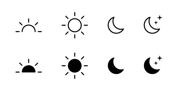 stockillustraties, clipart, cartoons en iconen met sun and moon icons set. dark and light mode symbol. daytime sunset, sun, moon icon set. vector - zon
