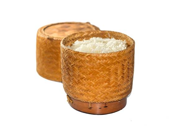 istock Sticky rice in the bamboo box on white background,isolate style. 2163418794