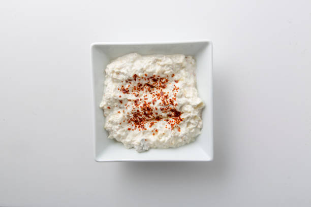 Puffed corn cake with cream cheese isolated on white background with clipping path, full depth of field