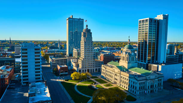 istock Aerial Downtown Fort Wayne Skyline in Autumn 2163424311