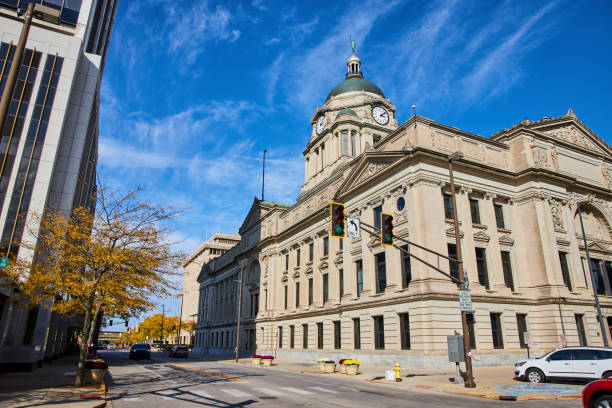 istock Beaux-Arts Courthouse in Downtown Fort Wayne Against Blue Sky 2163424579