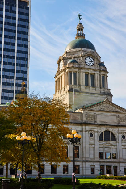 istock Historic Clock Tower and Modern Skyscraper Contrast, Fort Wayne 2163424645