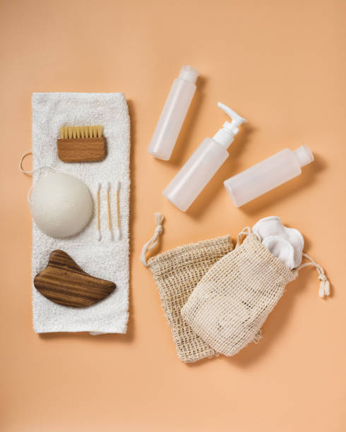 istock Compact toiletry cosmetic products on beige background 2163424968