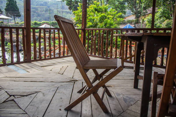istock Wooden chairs for relaxing in beautiful views 2163425485
