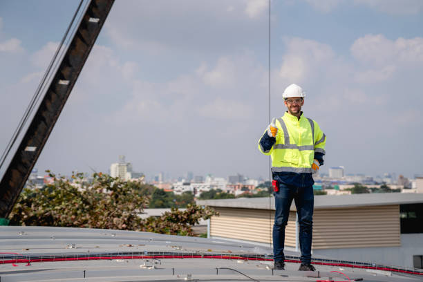 Service engineer is inspecting solar cells on the roof for maintenance, identifying any damaged parts.