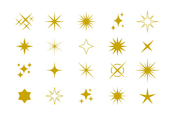 zestaw ikon sparkle - złoty kolory stock illustrations