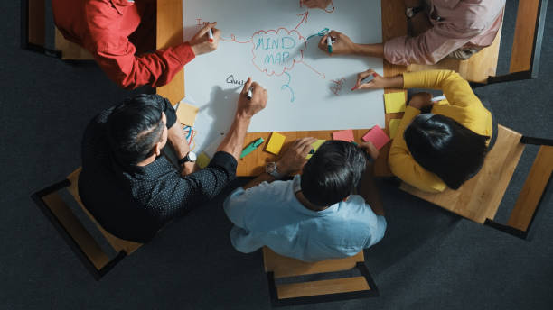 istock Top view of smart business team working together by using mind map. Convocation. 2163432962