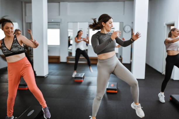 istock Cardio Side Step With Stepper For Female Workout Group 2163437274