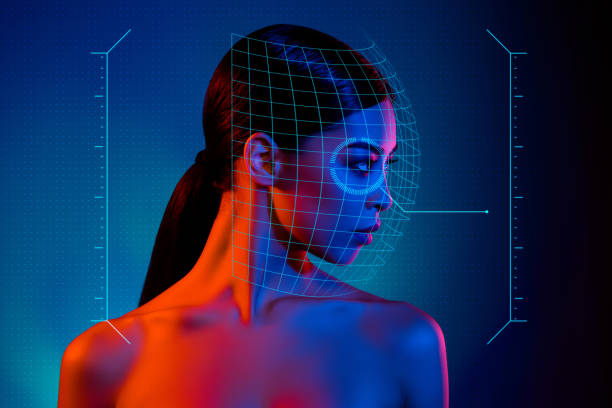 istock Side profile photo collage of woman doing authorization control in internet application isolated over blue background 2163440959