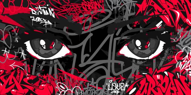 istock Cool Abstract Urban Futuristic Street Art Graffiti Style Background With Big Eyes Illustration 2163443948
