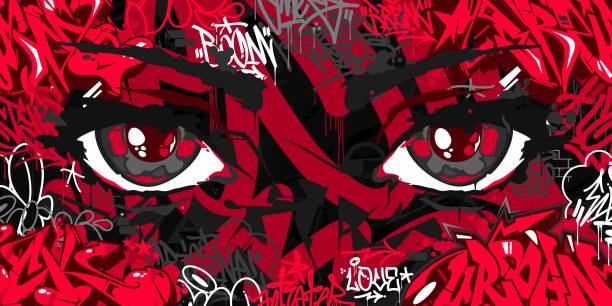 istock Cool Abstract Urban Futuristic Street Art Graffiti Style Background With Big Eyes Illustration 2163444081
