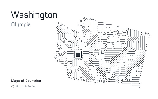 Pcfk Map Washington Map With A Capital Of Olympia Shown In A Microchip Pattern ...