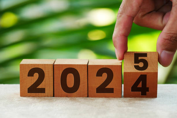 istock Hand flipping 2024 change block to 2025 year block. 2163458620