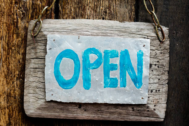 Handmade open sign with wood