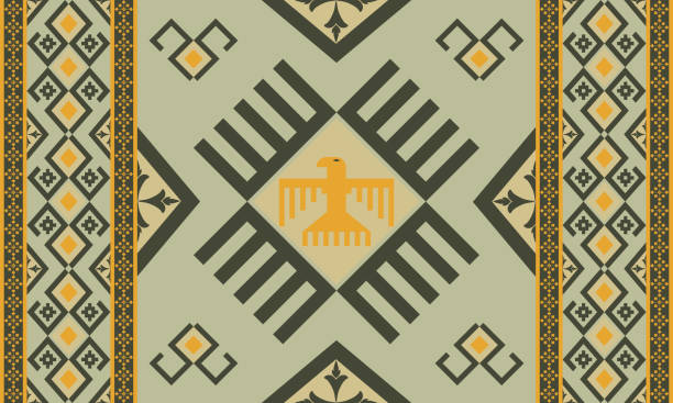 Navajo, passed these symbols down through generations, embedding their history in the textiles they wove. Navajo design, with its sharp geometric lines and vibrant colors, represented elements like the mountains, rivers, and animals that surrounded them For t-shirts, pants, rugs or home decorations. african-american-ethnicity stock illustrations