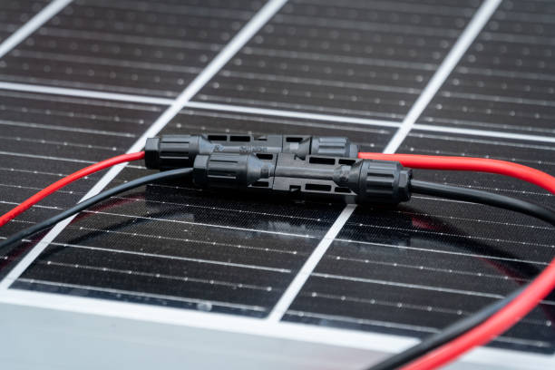 istock Close up of  mc4 connectors over the solar panel. 2163473923