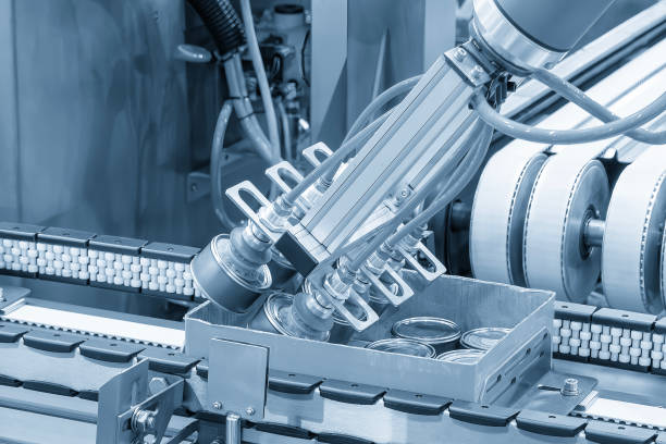 istock The high technology material handling process in canned food production by robotic system. 2163474203