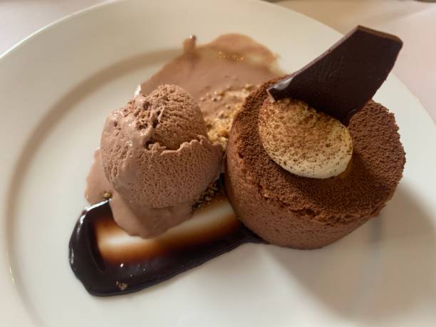 istock Chocolate fudge with chocolate ice dream dessert up close 2163484654