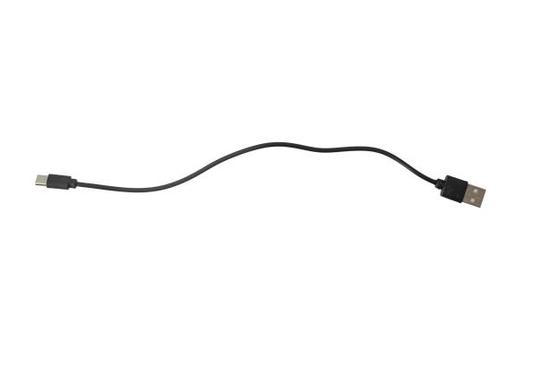 istock Close up black USB cable plug isolated on white background 2163489176
