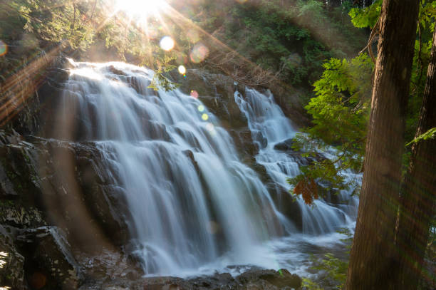 Long exposure of Houston Brook Falls in Bingham, Maine, during summer day