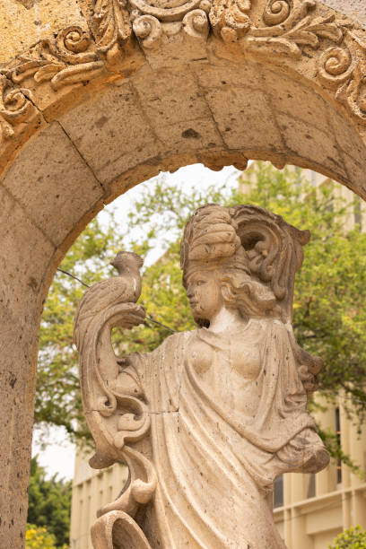 Beautiful Angel, closeup weathered statue of angle in cemetery build in 1877, background with copy space, full frame horizontal composition