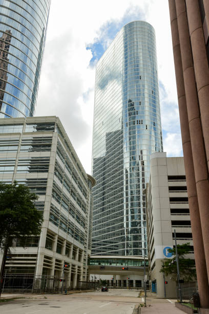 Windows blown out in downtown Houston buildings from the effects of Hurricane Beryl 2024